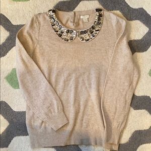 JCrew rhinestone Peter Pan collar tan sweater
